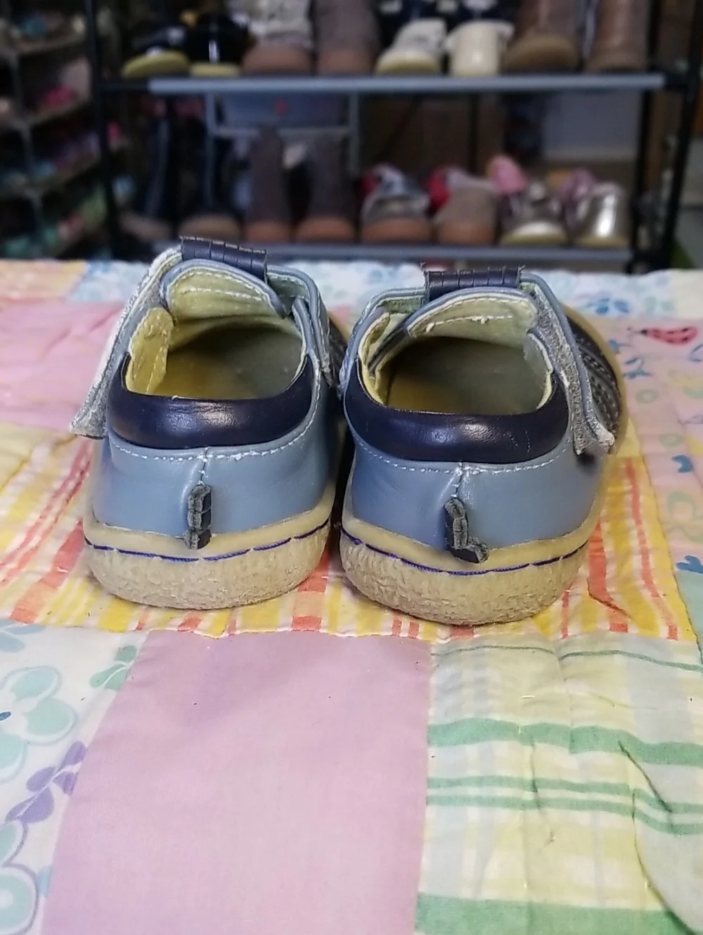 Livie & Luca Light Blue and Navy Blue Leather Zebras Size 5